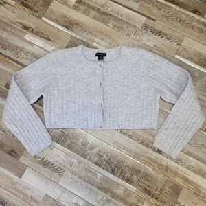 House Of Harlow 1960 Cropped Heather Gray Rib Knit Cardigan Sweater Size XL